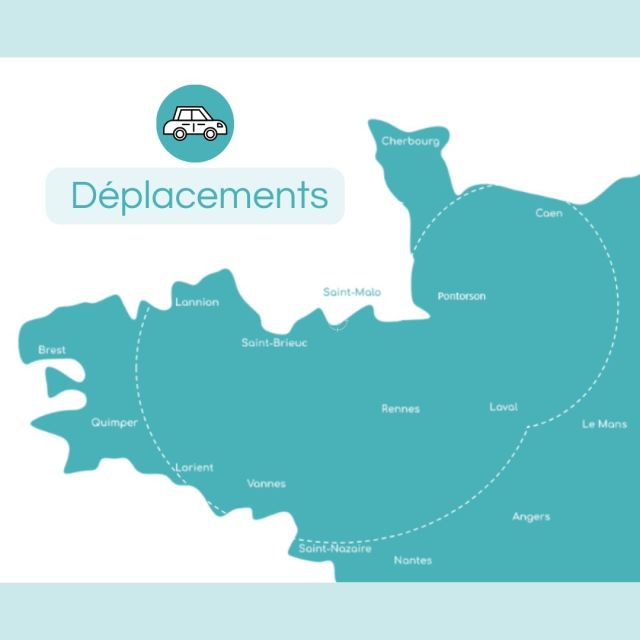 ▶ J’interviens principalement à domicile et dans les écuries. Pour des animaux hospitalisés, avec accord du vétérinaire traitant, je peux également intervenir en clinique. 

💶 Tarif de base : 40cts/km – en comptant le trajet Aller/Retour depuis Langrolay-sur-Rance (indiqué par la cible)
🚘 Secteur d’activité : jusqu’à 2h de route, ce qui correspond à la zone limitée par les pointillés

Je me réserve le droit de décliner une demande de RDV pour un seul animal à plus d’1h30 de trajet hors tournée. Je ferai mon possible pour vous indiquer un autre professionnel exerçant sur votre secteur.

🔄Je regroupe généralement mes RDV dans un même secteur lors de tournées dont le calendrier est à retrouver sur https://www.acuphysiovet.com/prestations-tarifs/deplacements/ ou dans la catégorie « Tournées » de mes Stories à la une. En dehors de ces tournées j’interviens plusieurs fois par semaine sur les secteurs de St Malo, Dinan, Dinard, Dol-de-Bretagne…

✅ Réductions sur les frais de déplacement (non cumulables) :

-	Si le trajet est ≤ 20 mn de Langrolay : -50% (donc seul le trajet aller est compté), ou -75% si plusieurs RDV dans la même commune
-	Si plusieurs propriétaires prennent RDV le même jour sur un même site : frais de déplacement partagés par le nombre de propriétaires
-	Si le RDV est dans le cadre d’une tournée : 
Sur une journée : de -25% à -50% selon le nombre de clients dans la tournée
Sur deux journées : -50% à -75% 
-	Si vous êtes un professionnel du cheval, du chien ou du chat :
Trajet ≤ 20 mn : frais de déplacement offerts
Plusieurs RDV au même site : frais de déplacement offerts à partir de 3 RDV
Tournée : -50% systématiquement, ou -75% à partir de 6 clients dans la tournée 

Pour les cas où 2 situations se recoupent (par exemple 2 propriétaires me faisant intervenir dans la même écurie dans le cadre d’une tournée), les frais de déplacement facturés seront ceux correspondant au mode de calcul qui revient au moins cher pour vous.